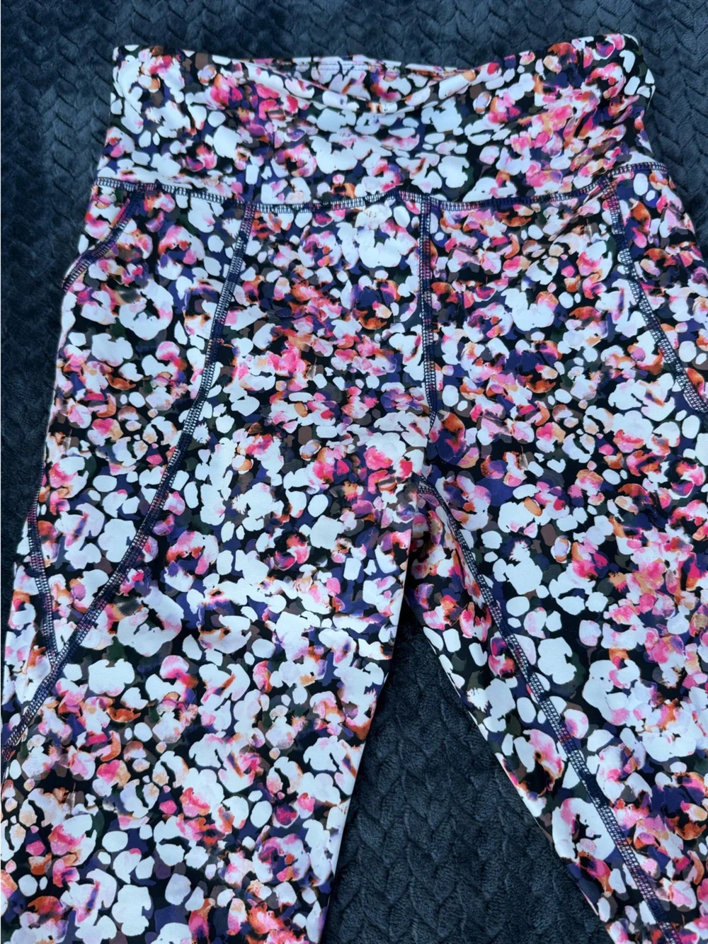 Old Navy Girls Floral Multicolor Leggings - Black with Pink & Purple